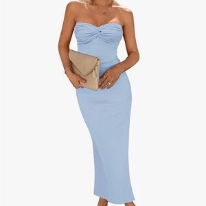 Elegant Strapless Blue Dress